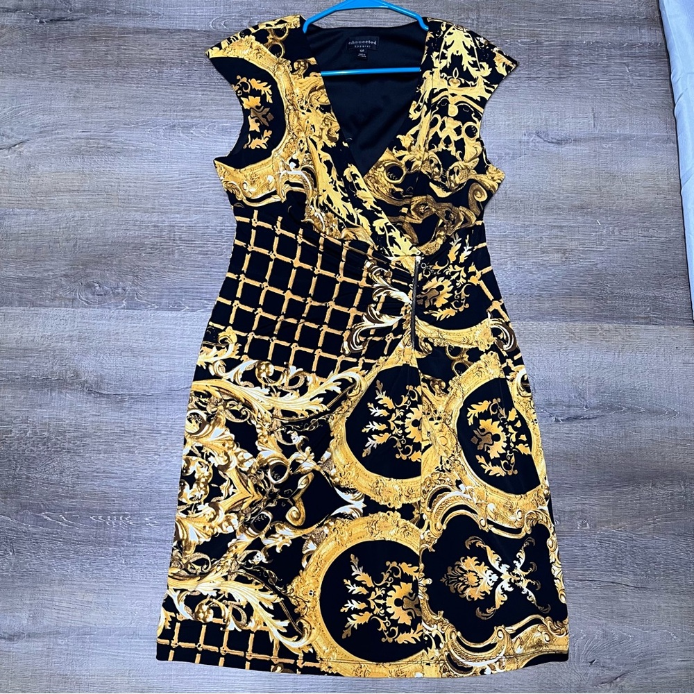 Connected Apparel Black and Gold Midi Dress